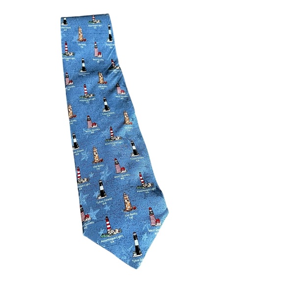 Tango‎ by Max Raab Lighthouse Print Neck Tie Men's Silk Coastal Preppy Business - Picture 2 of 5